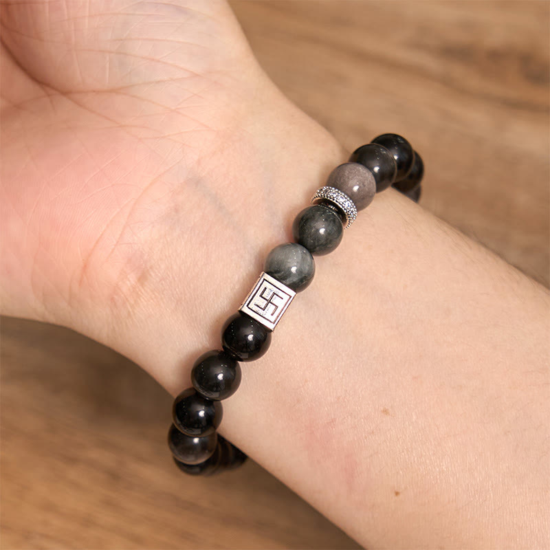 8mm Black Obsidian Eagle's Eye Courage & Strength Bracelet