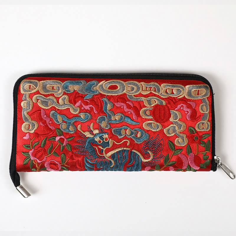 Mythical Beast Embroidered Handbag | Phoenix Dragon Qilin 23cm
