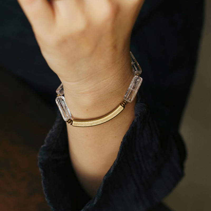 Unisex White Crystal Copper Bracelet for Luck & Healing Energy