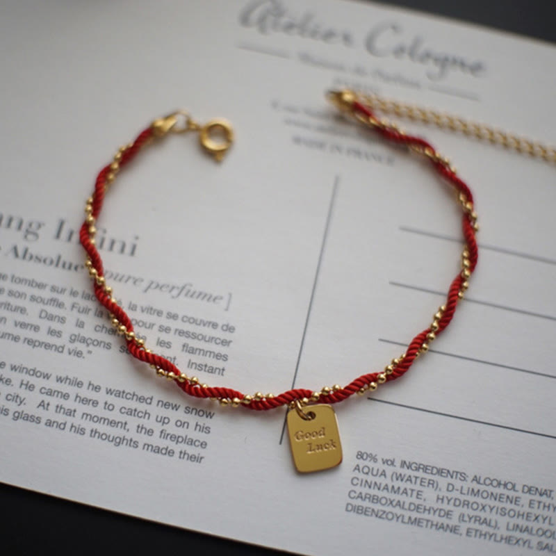 Red String Good Luck Bracelet with Gold Plated Copper Charm for Strength