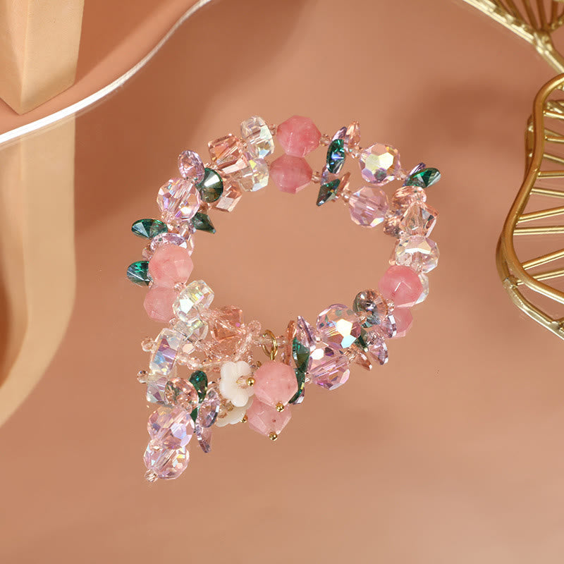 14-16cm Pink Green White Crystal Healing Bracelet