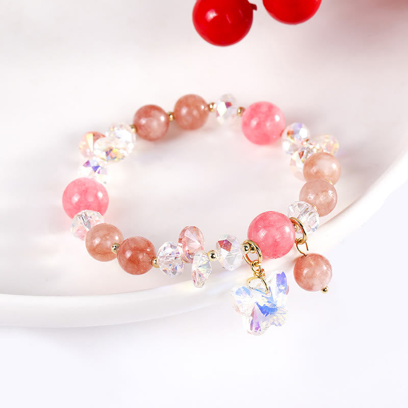 14-16cm Strawberry Quartz Love Bracelet with Pink & White Crystals