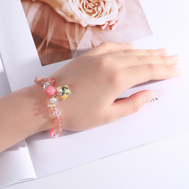 14-16cm Strawberry Quartz Love Bracelet with Pink & White Crystals
