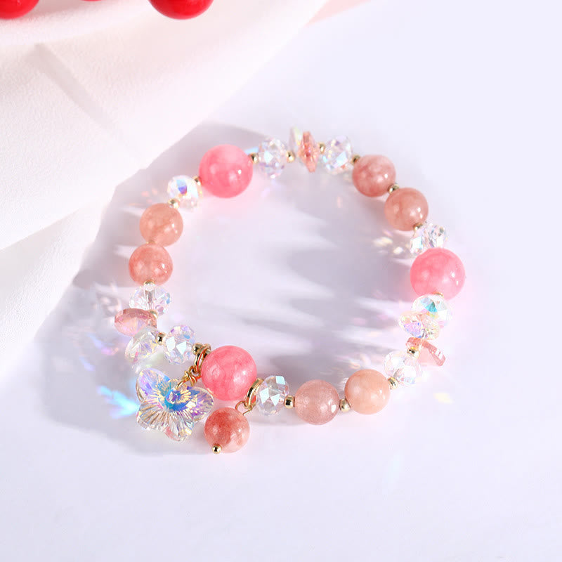 14-16cm Strawberry Quartz Love Bracelet with Pink & White Crystals