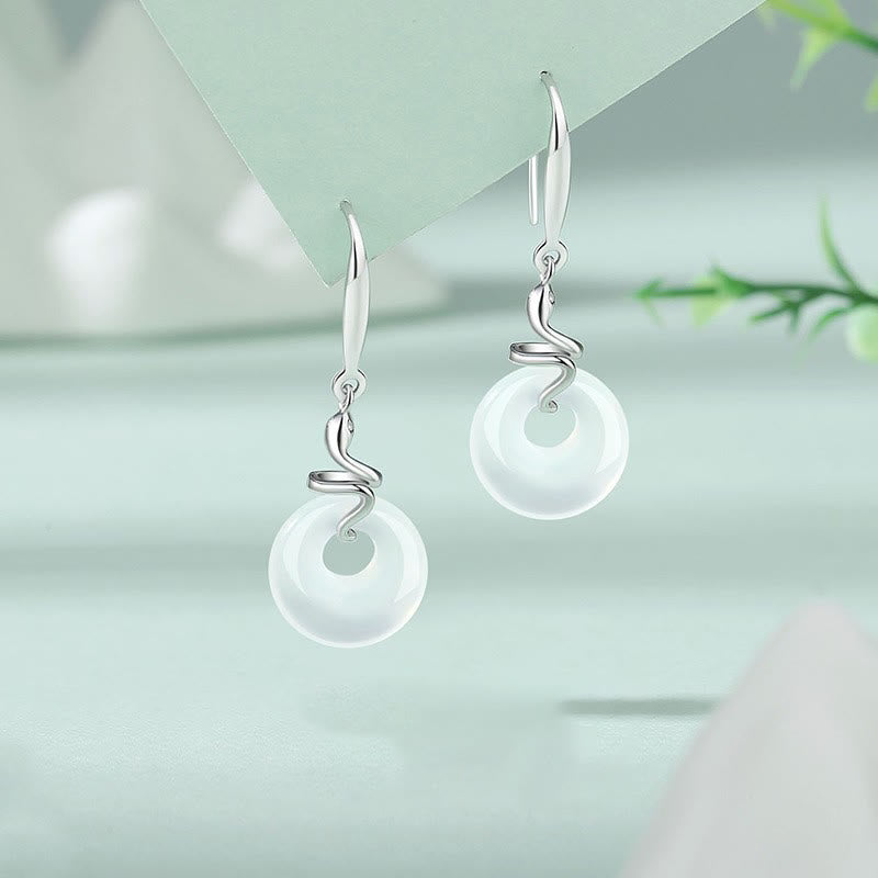 Silver Chalcedony Peace Buckle Earrings