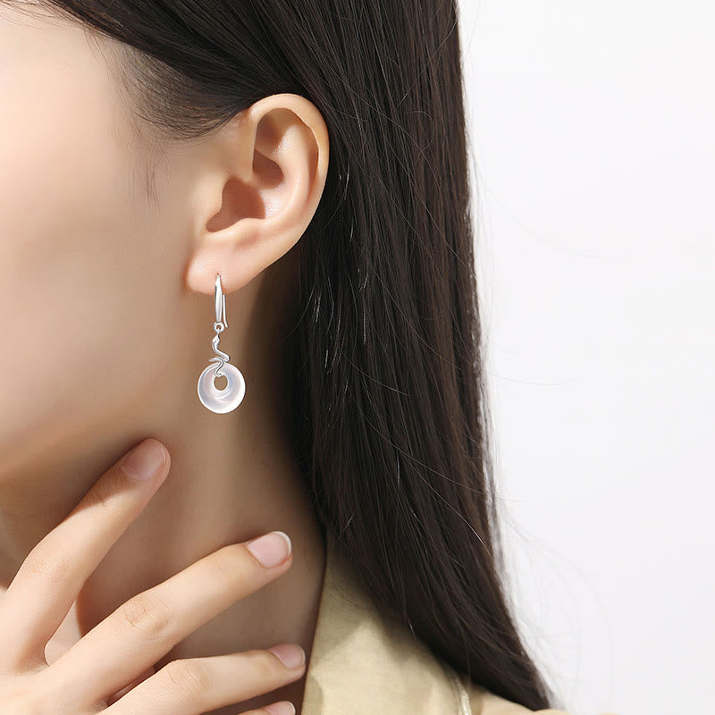 Silver Chalcedony Peace Buckle Earrings