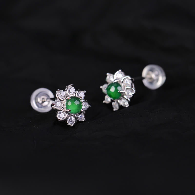 Green Jade Flower Prosperity Earrings