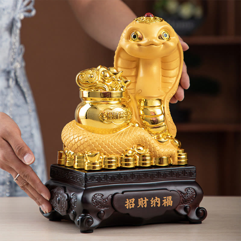 Small Resin Year of the Snake Gold Ingots Treasure Bowl Decor