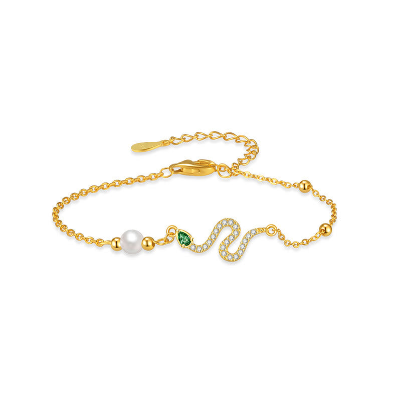 Sterling Silver Snake Pearl Lucky Bracelet