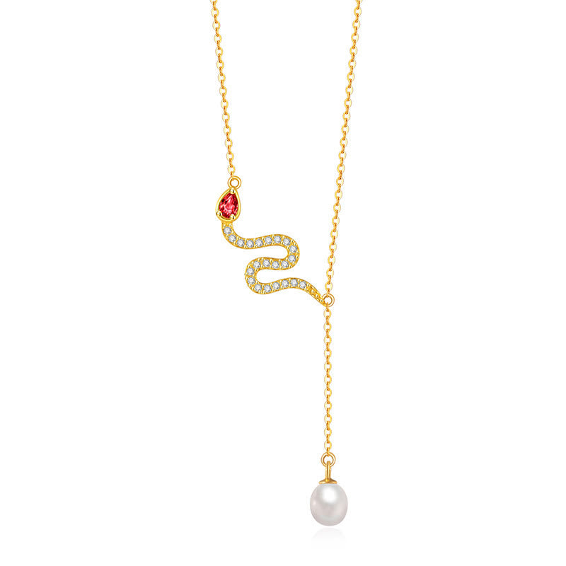 925 Sterling Silver Snake Pendant Pearl Necklace | Protection & Wisdom