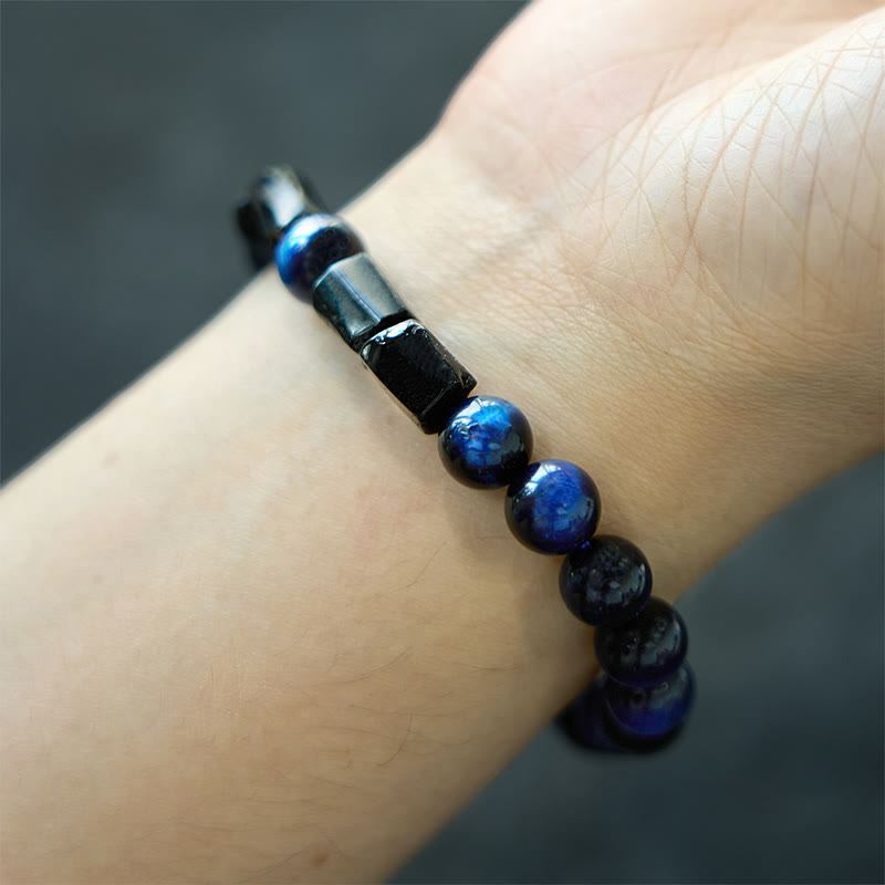 Blue Tiger Eye Black Tourmaline Strength Bracelet 8mm