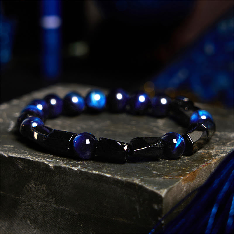 Blue Tiger Eye & Black Tourmaline Strength Bracelet - 8mm
