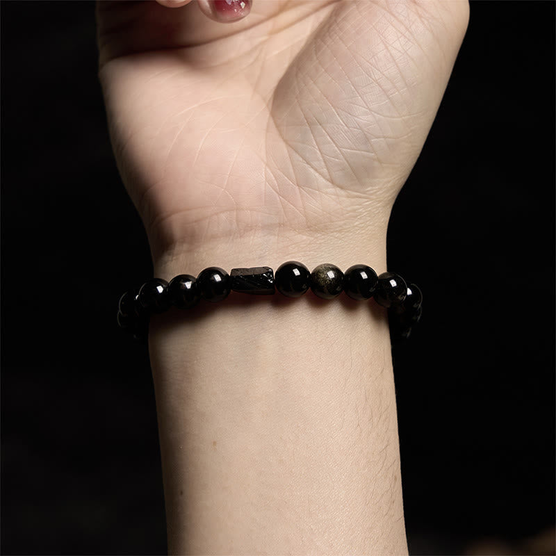 8mm Gold Sheen Obsidian Black Tourmaline Wealth Bracelet