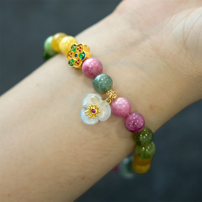 8mm Tourmaline Wisdom Flower Bracelet for Positive Energy