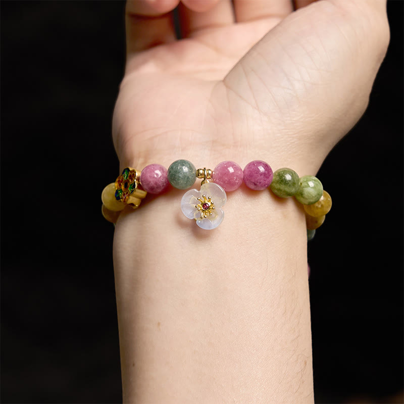 8mm Tourmaline Wisdom Flower Bracelet for Positive Energy