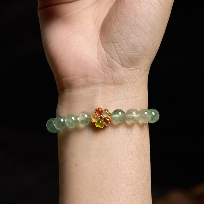 8mm Green Strawberry Quartz Fu Character Bracelet for Soothing