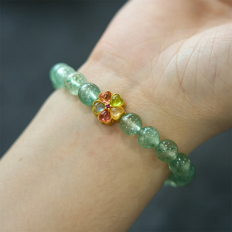 8mm Green Strawberry Quartz Fu Character Bracelet for Soothing