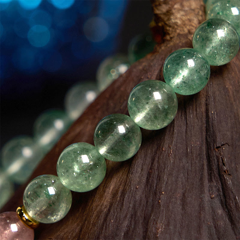 8mm Green Strawberry Quartz Fu Character Bracelet for Soothing Calm