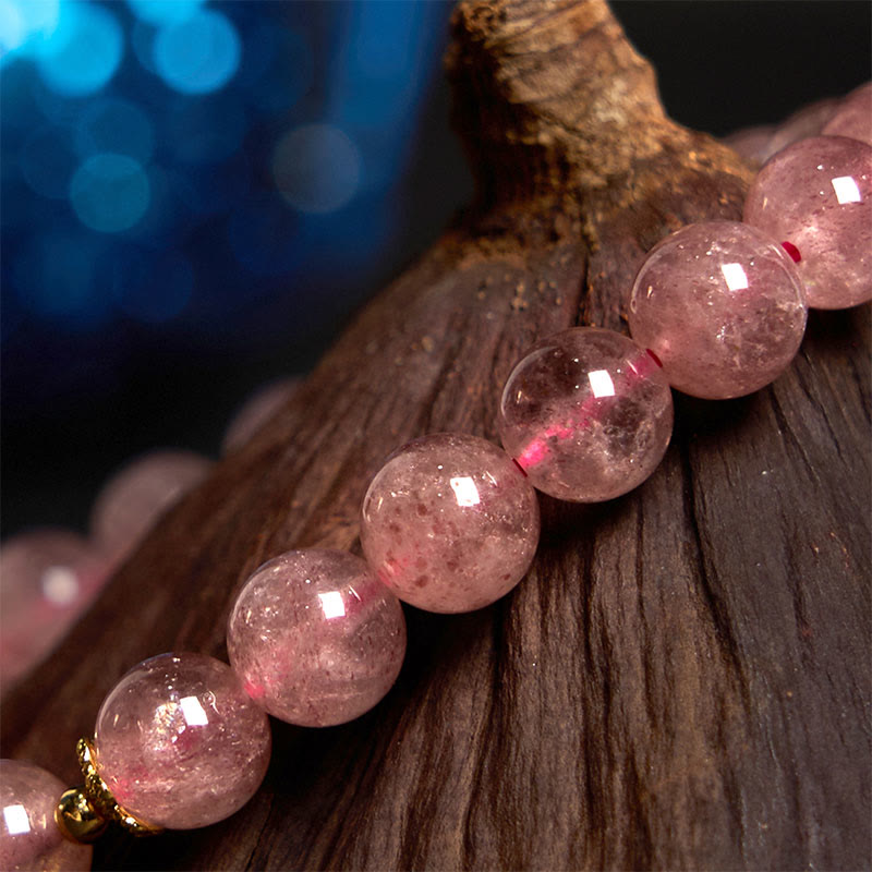 8mm Strawberry Quartz Blessing Bracelet with Fu Character