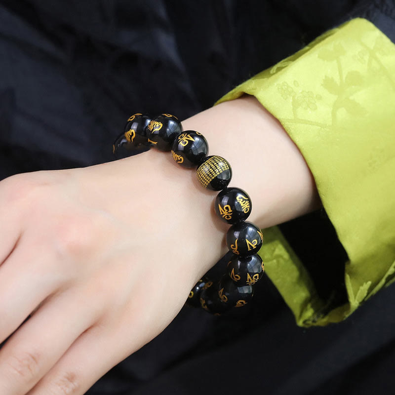 10mm Rainbow Obsidian Six True Words Creativity Bracelet
