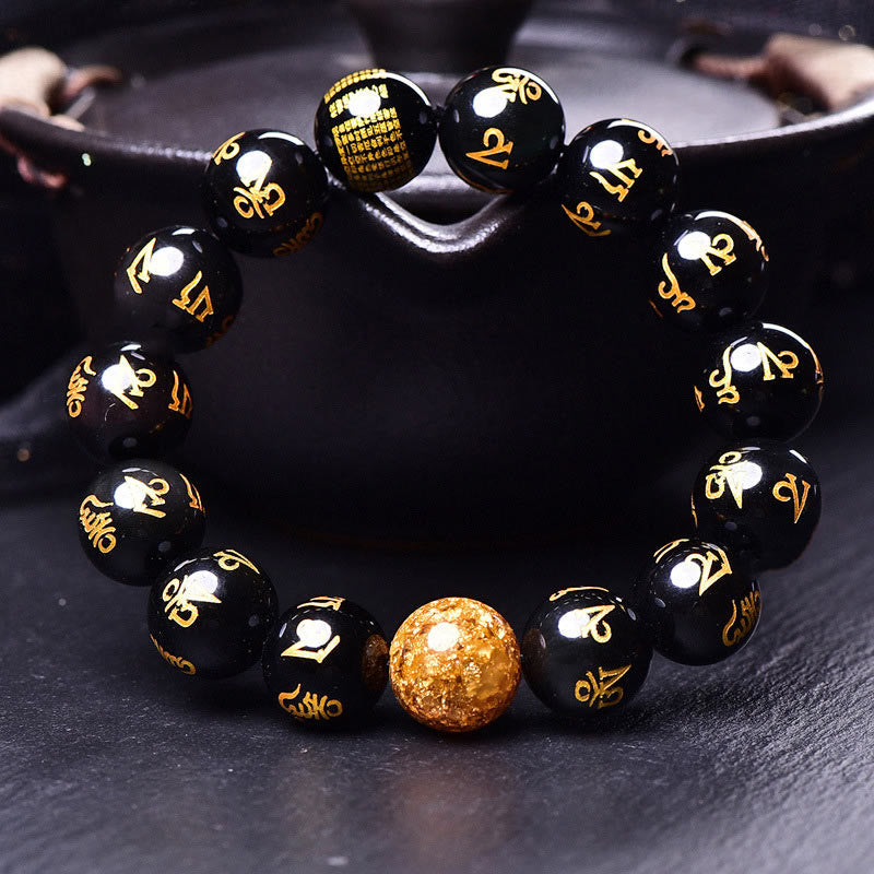 10mm Rainbow Obsidian Six True Words Creativity Bracelet