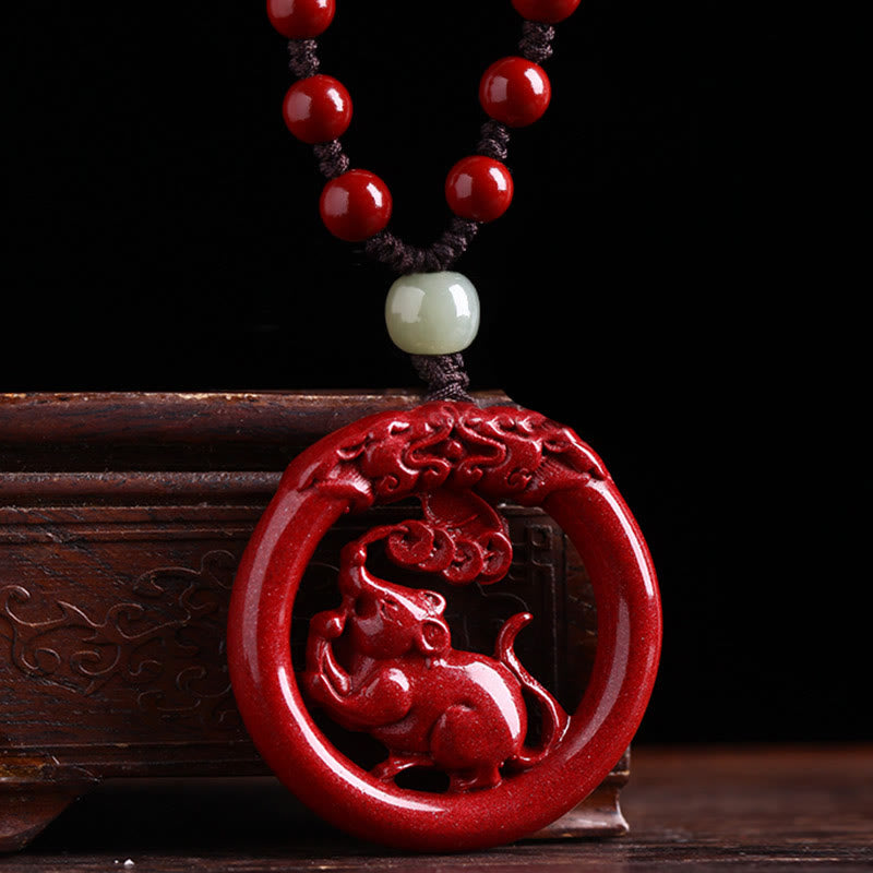 Chinese Zodiac Hetian Jade Cinnabar Peace Necklace