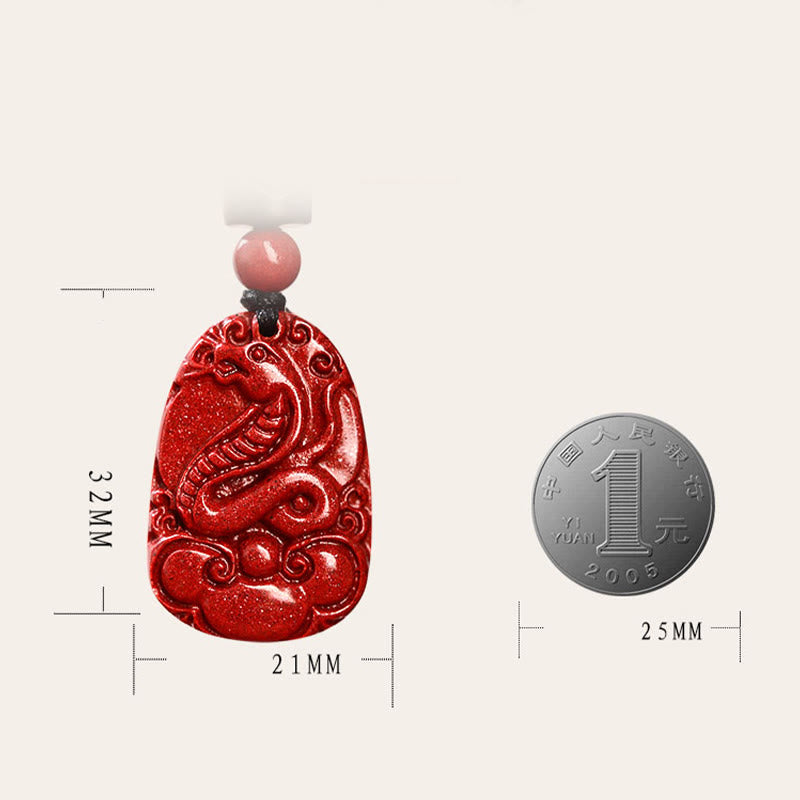Unisex Chinese Zodiac Cinnabar Pendant Necklace on Black Rope