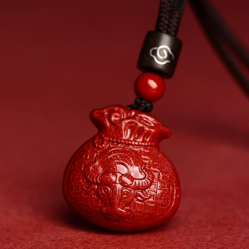 Cinnabar Chinese Zodiac Money Bag Necklace for Calm & Prosperity