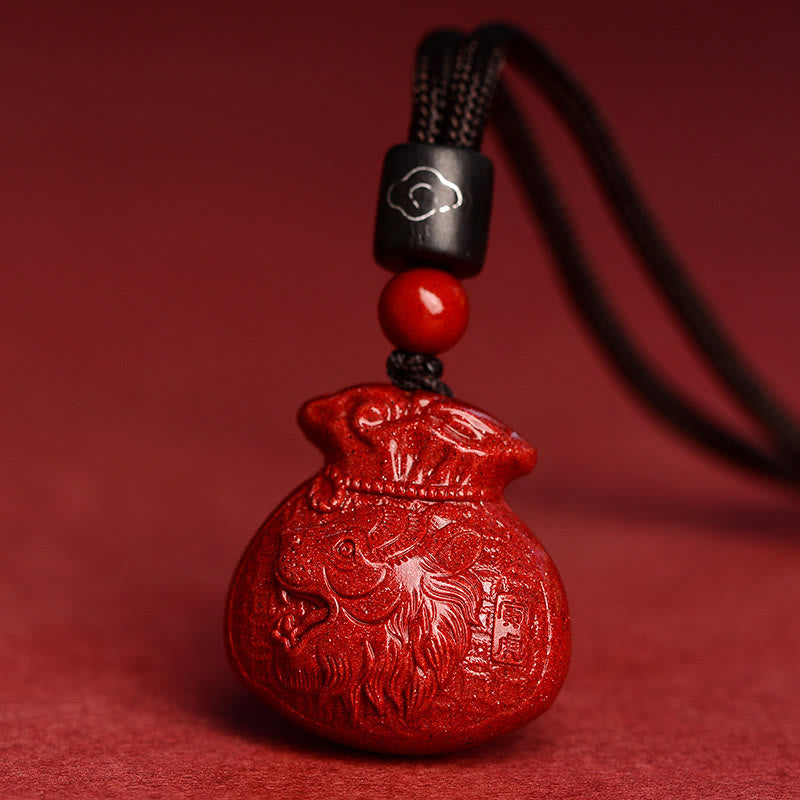 Cinnabar Chinese Zodiac Money Bag Necklace for Calm & Prosperity