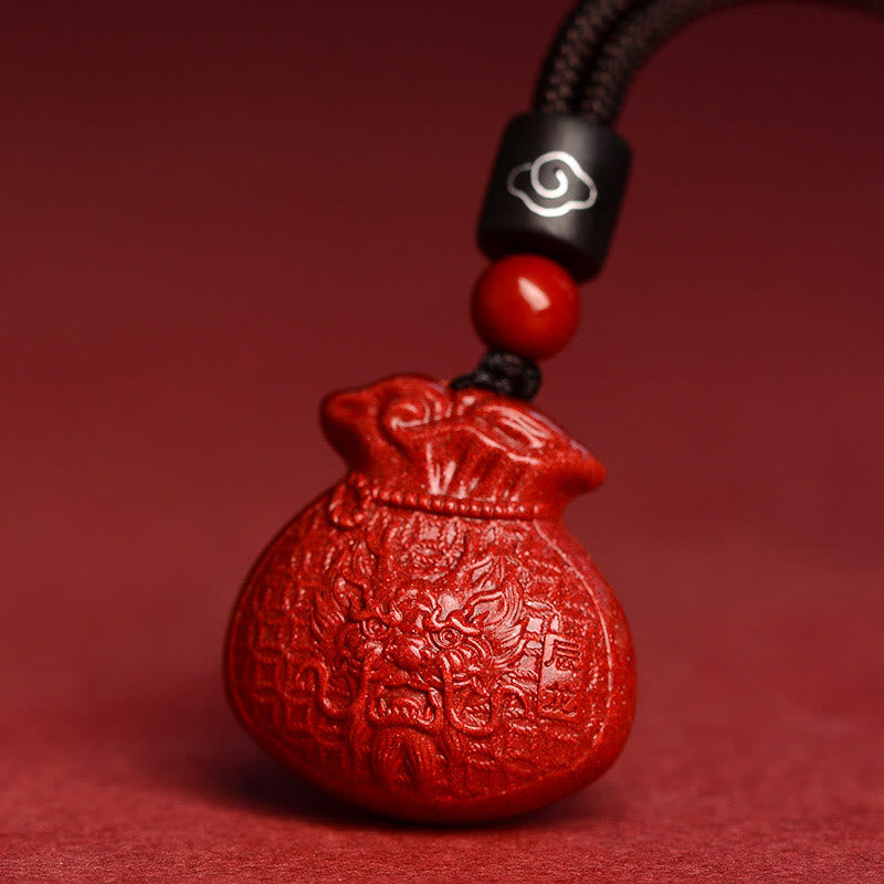 Cinnabar Chinese Zodiac Money Bag Necklace for Calm & Prosperity