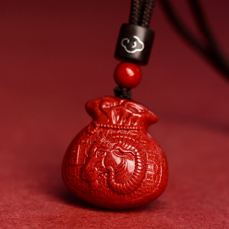 Cinnabar Chinese Zodiac Money Bag Necklace for Calm & Prosperity