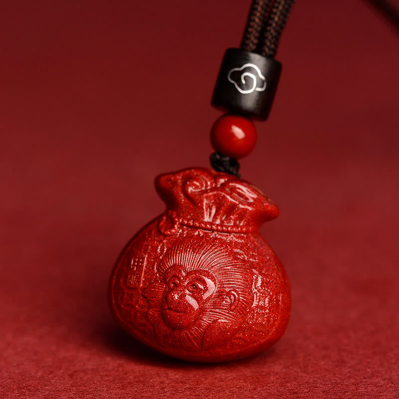 Cinnabar Chinese Zodiac Money Bag Necklace for Calm & Prosperity