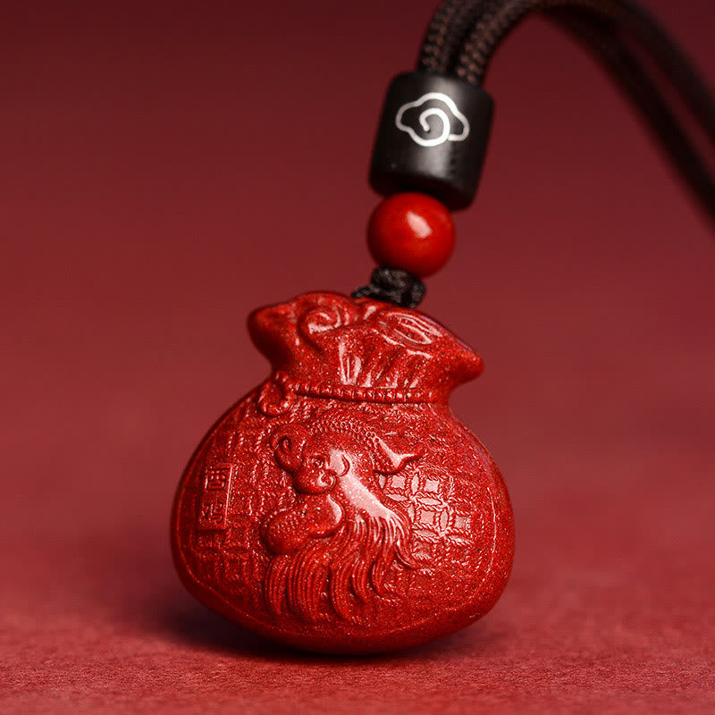 Cinnabar Chinese Zodiac Money Bag Necklace for Calm & Prosperity
