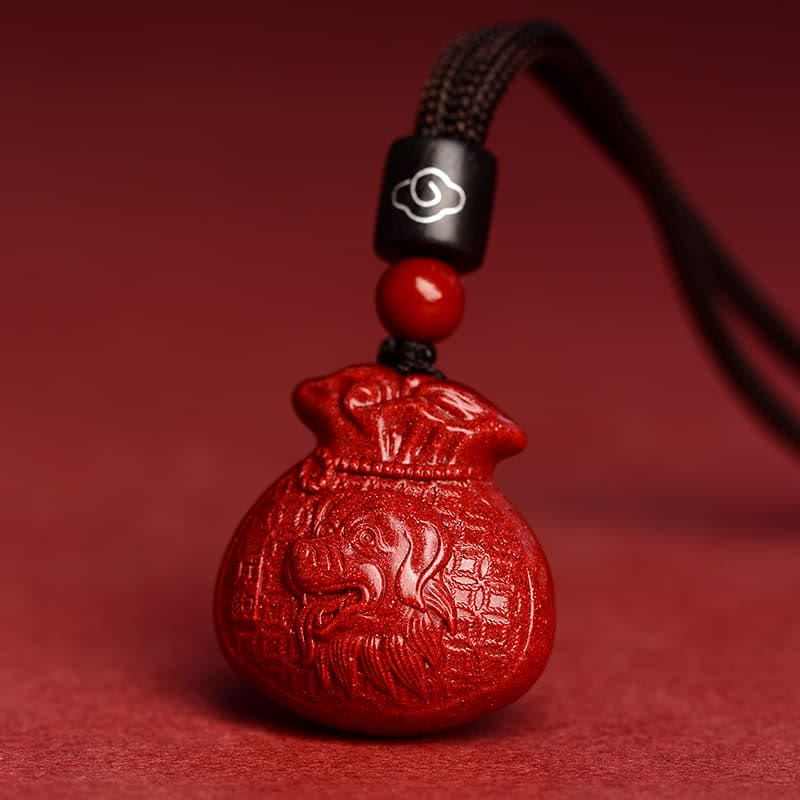 Cinnabar Chinese Zodiac Money Bag Necklace for Calm & Prosperity