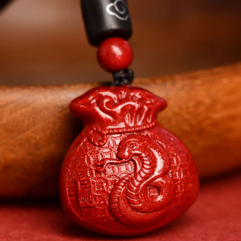 Cinnabar Chinese Zodiac Money Bag Necklace for Calm & Prosperity