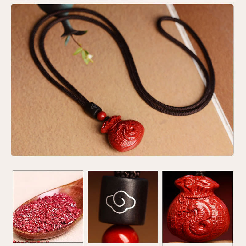 Cinnabar Chinese Zodiac Money Bag Necklace for Calm & Prosperity