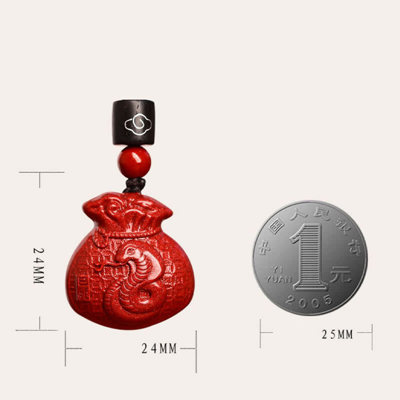 Cinnabar Chinese Zodiac Money Bag Necklace for Calm & Prosperity