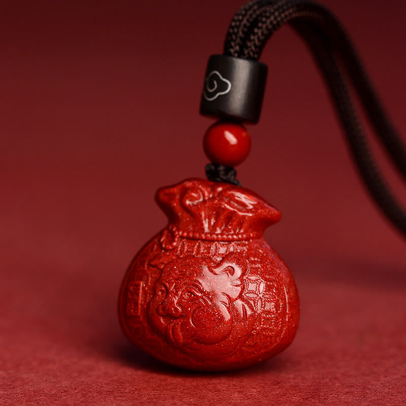 Cinnabar Chinese Zodiac Money Bag Necklace for Calm & Prosperity