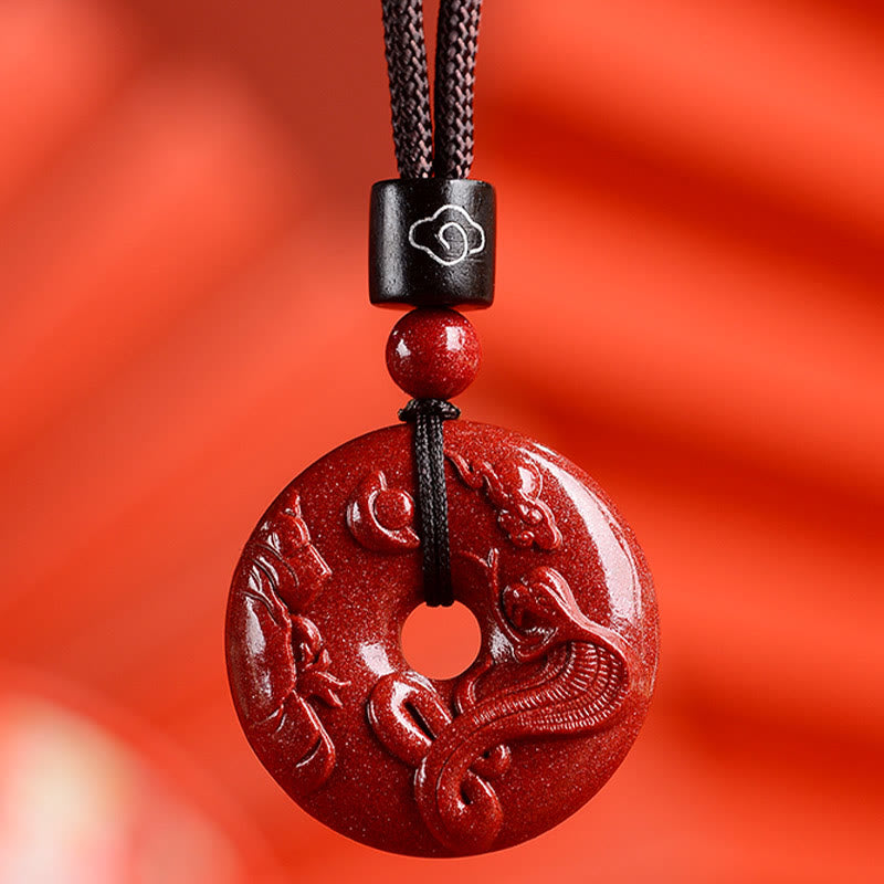 Cinnabar Chinese Zodiac Peace Buckle Necklace 32mm