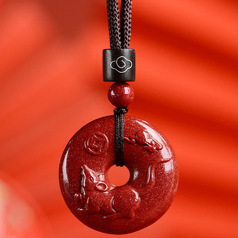 Cinnabar Chinese Zodiac Peace Buckle Necklace 32mm