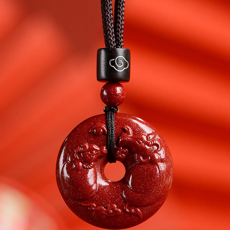 Cinnabar Chinese Zodiac Peace Buckle Necklace 32mm