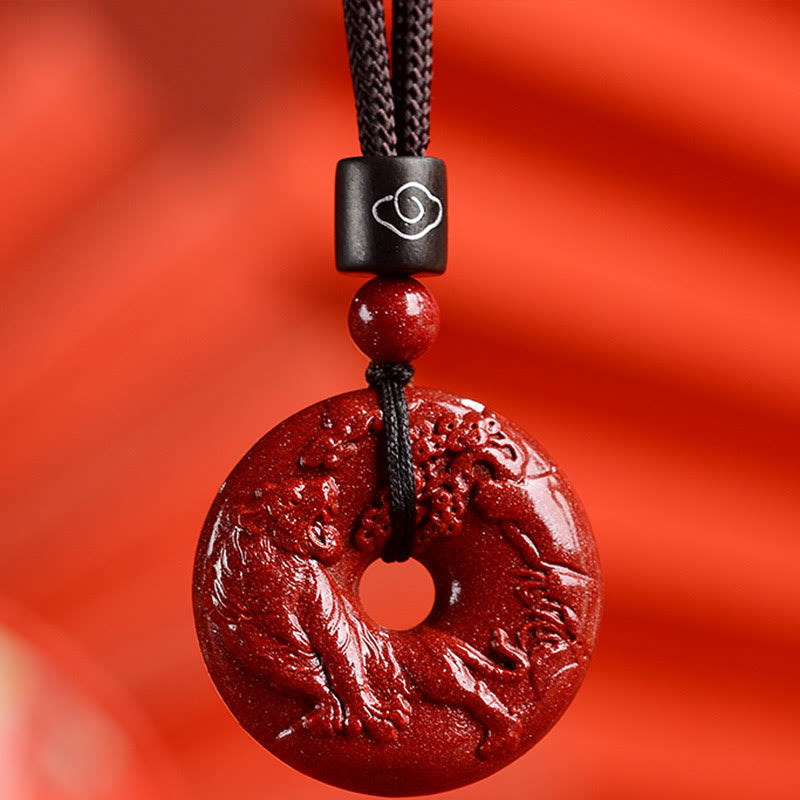 Cinnabar Chinese Zodiac Peace Buckle Necklace 32mm