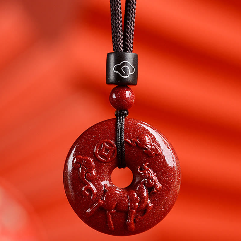 Cinnabar Chinese Zodiac Peace Buckle Necklace 32mm