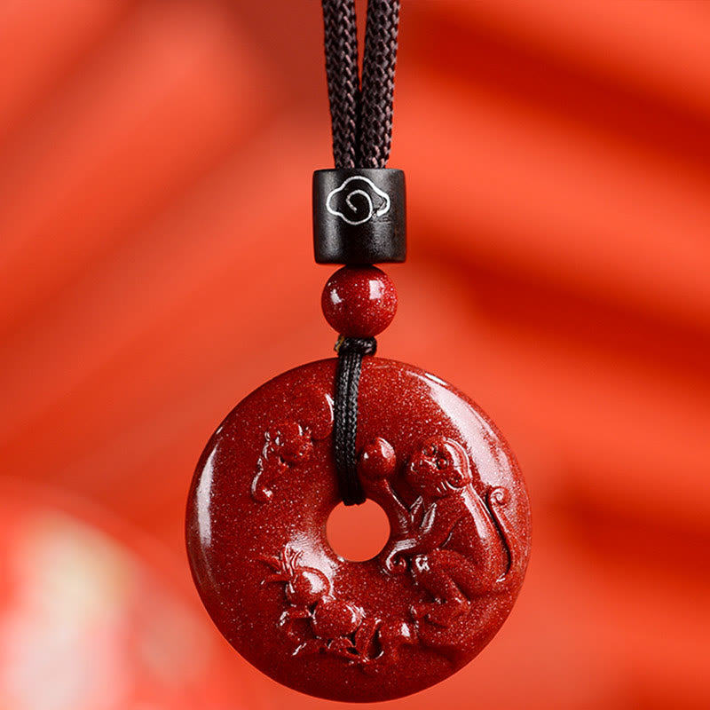 Cinnabar Chinese Zodiac Peace Buckle Necklace 32mm