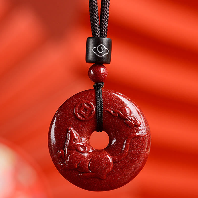 Cinnabar Chinese Zodiac Peace Buckle Necklace 32mm