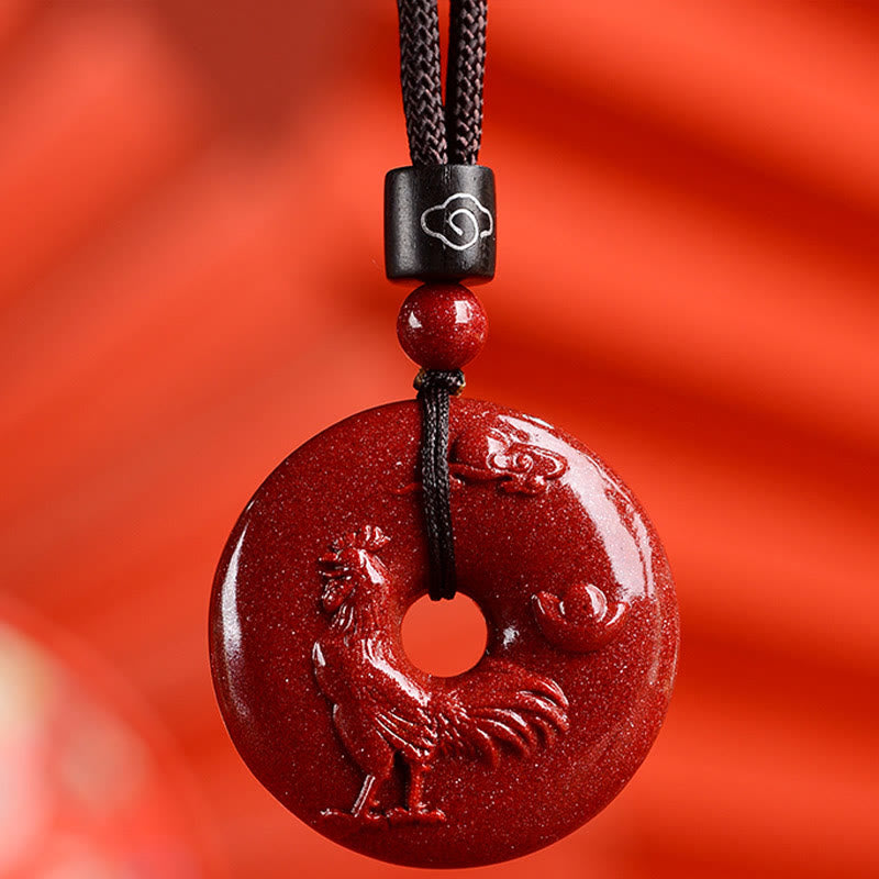 Cinnabar Chinese Zodiac Peace Buckle Necklace 32mm