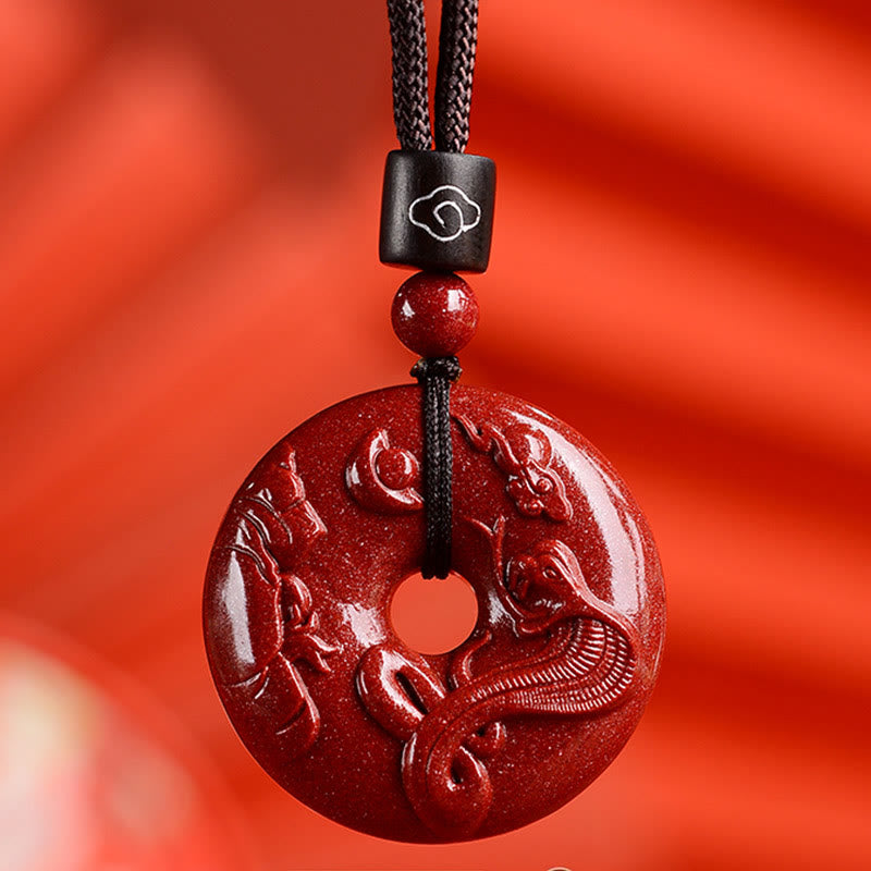 Cinnabar Chinese Zodiac Peace Buckle Necklace 32mm