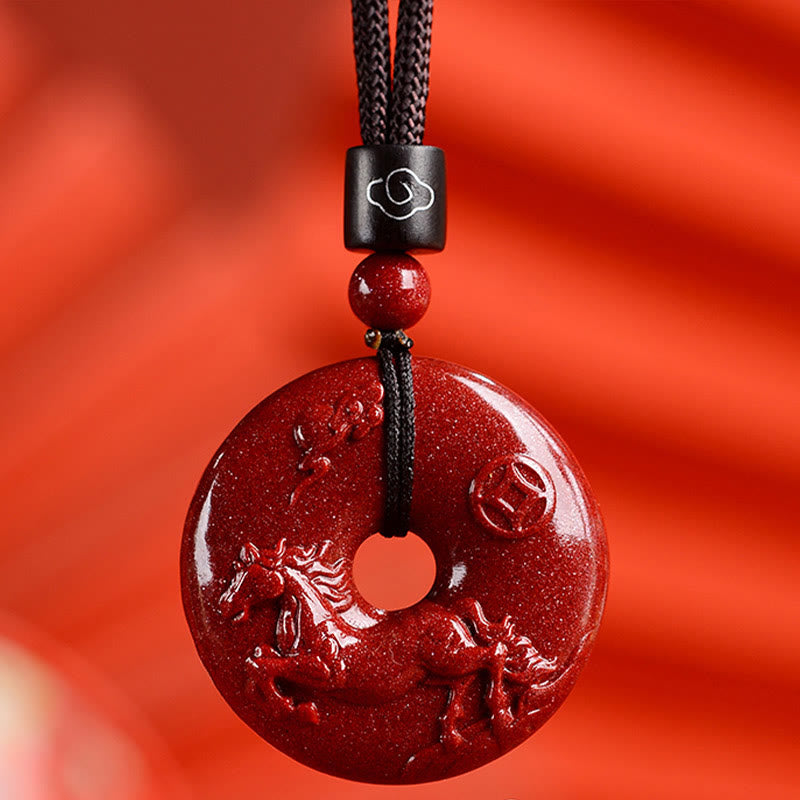 Cinnabar Chinese Zodiac Peace Buckle Necklace 32mm