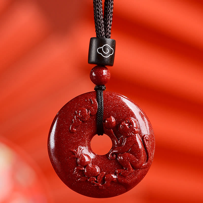 Cinnabar Chinese Zodiac Peace Buckle Necklace 32mm