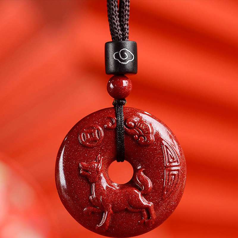 Cinnabar Chinese Zodiac Peace Buckle Necklace 32mm